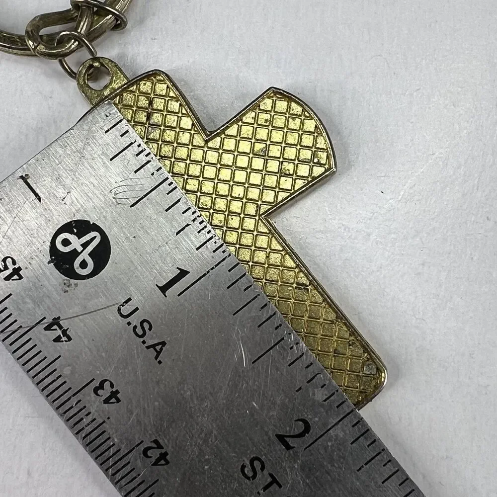 Catholic Images Gold Color Cross with Enamel Vintage Keychain Keyring
